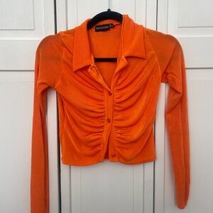 PrettyLittleThing Orange Ruched Crop Blouse